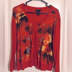 New York & Company Floral Cardigan Red XL 100% Cotton